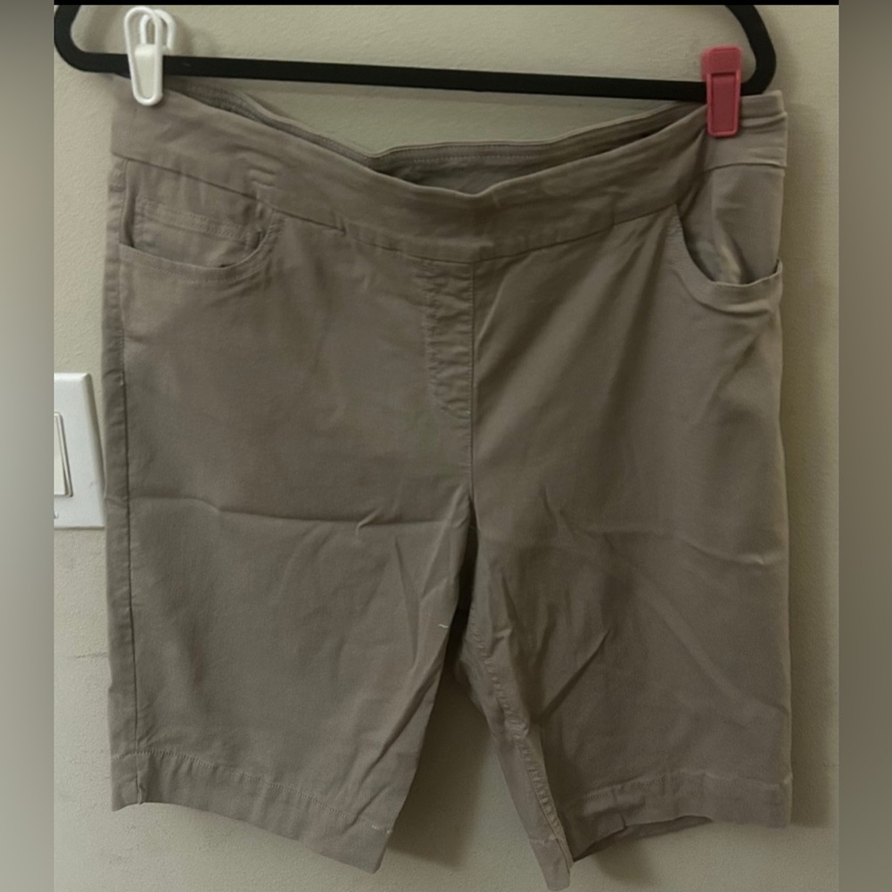 Slimsation By Multiples Taupe Stretch Bermuda Shorts